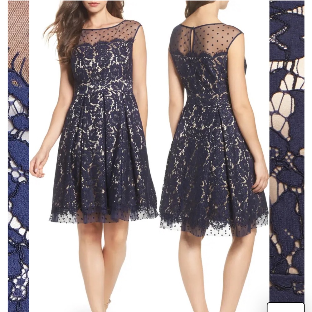Eliza J. Illusion Yoke Lace Fit and Flare dress
